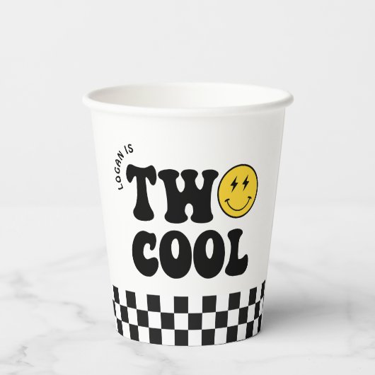 Gobelets En Papier Retro Deux Cool Boy 2e fête d'anniversaire (Verso)