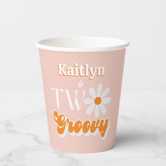 Gobelets En Papier Retro Deux Super filles 2e anniversaire (Recto)