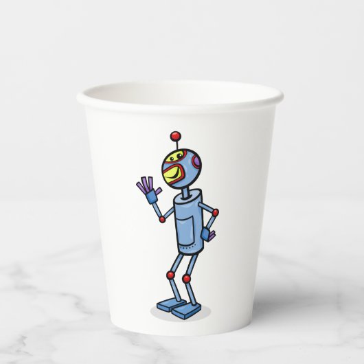 Gobelets En Papier Retro Futuristic Robot Character Waving (Recto)