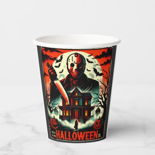 Gobelets En Papier Rétro Halloween Horror Night 80s Slasher Vibes (Recto)