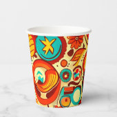 Gobelets En Papier Retro les années 70 Super Automne Éléments Motif (Verso)