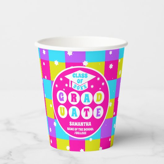 Gobelets En Papier Retro Neon Graduation Party (Recto)