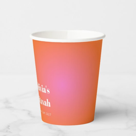 Gobelets En Papier Retro Orange Gradient Bat mitzvah unique personnal (Gauche)