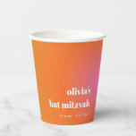 Gobelets En Papier Retro Orange Gradient Bat mitzvah unique personnal<br><div class="desc">Coupes de papier personnalisées Bat mitzvah uniques de dégradé rose orange rétro</div>