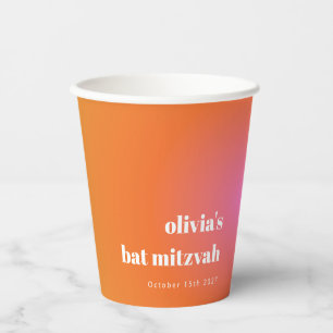 Gobelets En Papier Retro Orange Gradient Bat mitzvah unique personnal