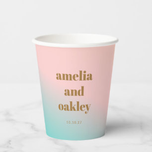 Gobelets En Papier Retro Pastel rose dégradé Mariage unique personnal