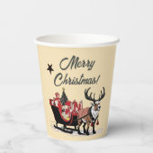Gobelets En Papier Retro Père Noël Sleigh (Verso)