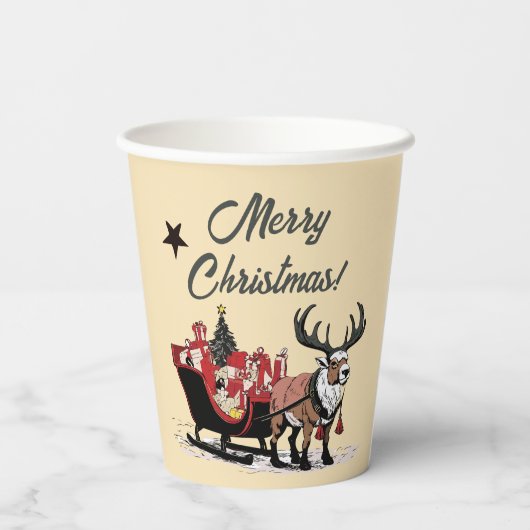 Gobelets En Papier Retro Père Noël Sleigh (Verso)