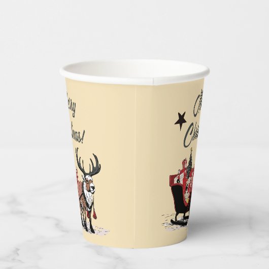 Gobelets En Papier Retro Père Noël Sleigh (Droite)