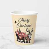 Gobelets En Papier Retro Père Noël Sleigh (Recto)
