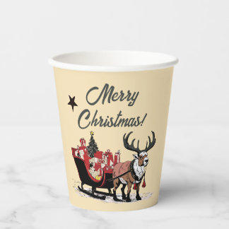 Gobelets En Papier Retro Père Noël Sleigh