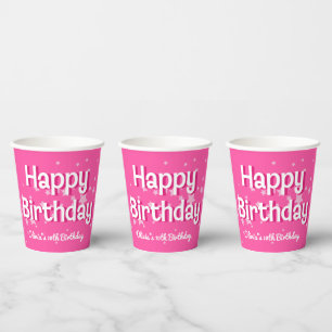 Gobelets En Papier Retro Pretty Rose Stars Joyeux anniversaire