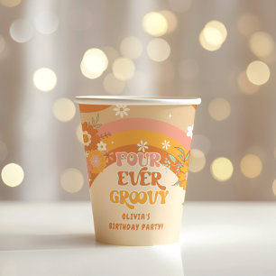 Gobelets En Papier Rétro quatre tasses de papier d'anniversaire super