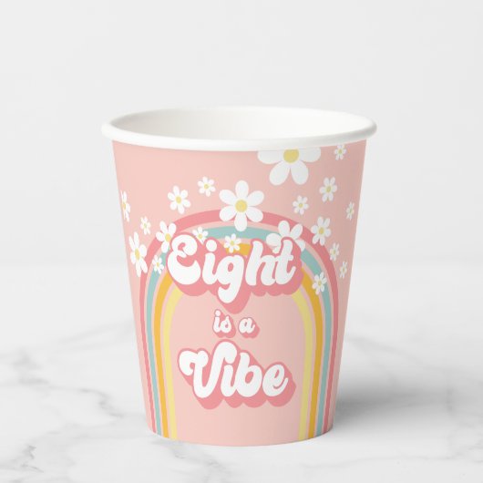 Gobelets En Papier Retro Rainbow Eight est un Vibe Super 8e anniversa (Recto)