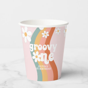 Gobelets En Papier Rétro Rainbow Groovy Une Marguerite