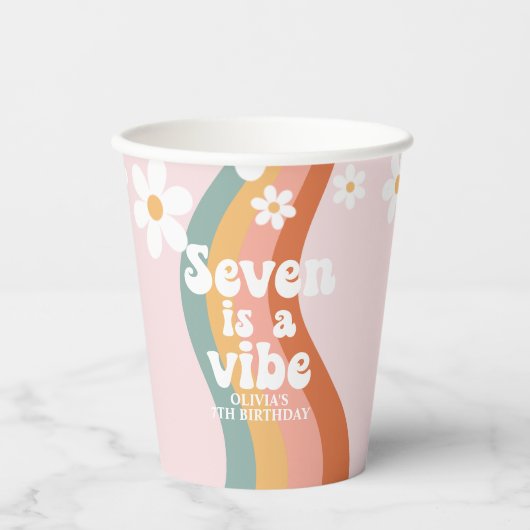 Gobelets En Papier Retro Rainbow Seven est un Vibe Daisy 7e anniversa (Recto)