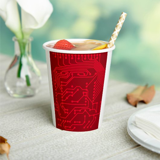 Gobelets En Papier Retro Red Circuit Board Tech Pattern