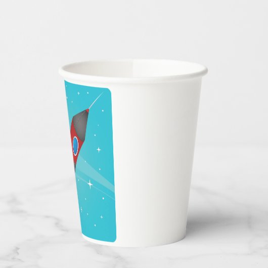 Gobelets En Papier Retro Red Rocket Ship in Space Galactic (Gauche)