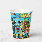 Gobelets En Papier Retro Robot Birthday Boy personnalisable (Verso)