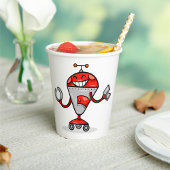 Gobelets En Papier Retro Robot Cartoon amusant Rouge et Argent AI Bot