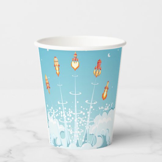 Gobelets En Papier Retro Rocket Navire Lancement d'Art Spatial Futuri (Recto)