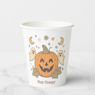 Gobelets En Papier Rétro Stay Creepy Citrouille & Gentils Fantômes Ha