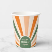 Gobelets En Papier Retro Sunburst Arch Typographie Anniversaire Vert (Recto)