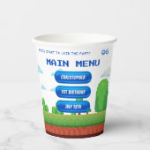 Gobelets En Papier Retro Video Game Menu 1ère fête d'anniversaire (Recto)