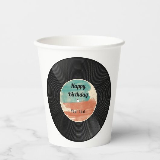 Gobelets En Papier Retro Vinyl Record Musique Anniversaire (Recto)