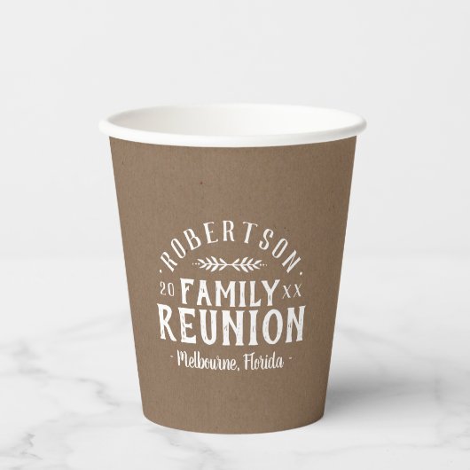 Gobelets En Papier Retrouvailles familiales personnalisées rustiques  (Recto)