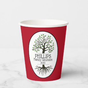 Gobelets En Papier Réunion familiale de l'arbre généalogique rouge