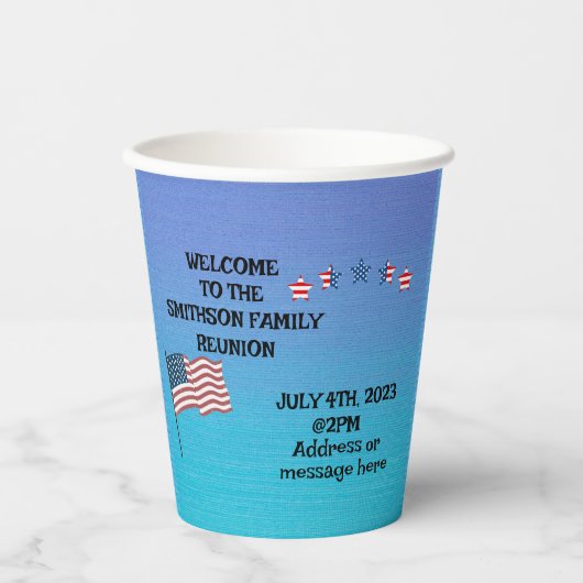 Gobelets En Papier Réunion familiale Juillet 4 thème fête (Recto)