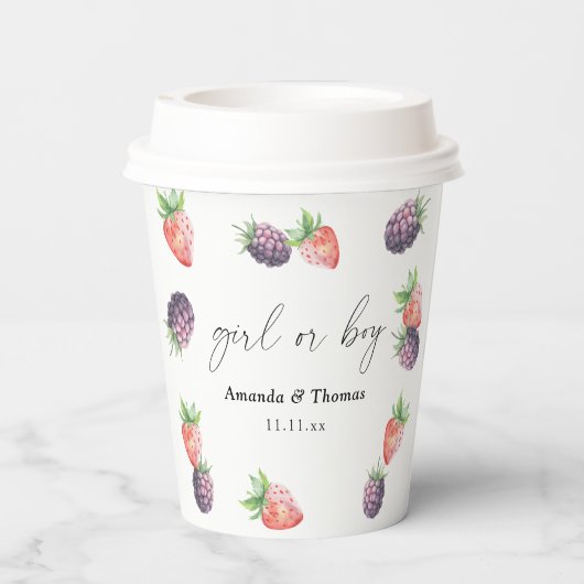 Gobelets En Papier Révélation de genre Berries. Fille ou garçon (Verso)