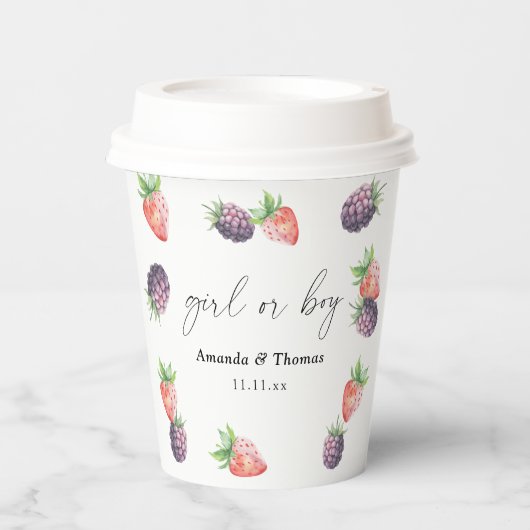 Gobelets En Papier Révélation de genre Berries. Fille ou garçon (Recto)