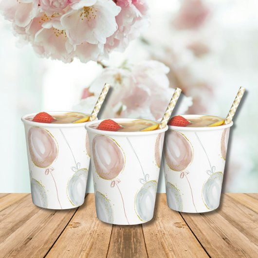 Gobelets En Papier Révélation de genre des ballons rose et bleu