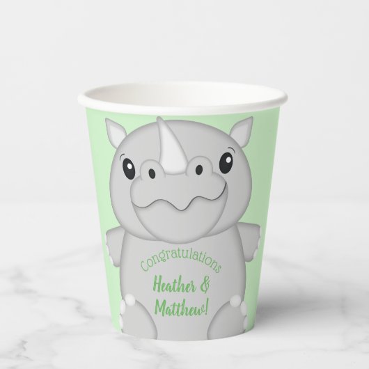 Gobelets En Papier Rhino Baby shower vert (Recto)