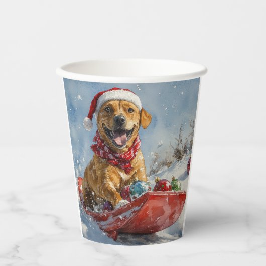 Gobelets En Papier Rhodesian Ridgeback Dog dans Sledge Noël (Recto)