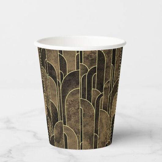 Gobelets En Papier Rich Brown and Gold Art Deco Pattern (Recto)