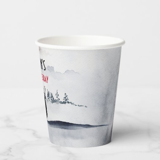 Gobelets En Papier Rinde d'hiver Aquarelle gris rustique Anniversaire (Verso)