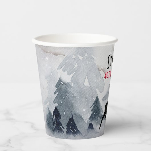 Gobelets En Papier Rinde d'hiver Aquarelle gris rustique Anniversaire (Recto)