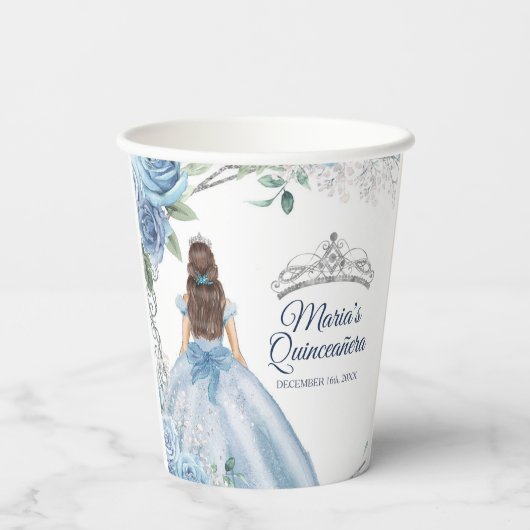 Gobelets En Papier Robe bleu Dusty Quinceañera Couronne Anniversaire (Verso)