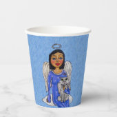 Gobelets En Papier Robe Bleue Angel tenant Blanc Ange Chat sur Nuage (Recto)