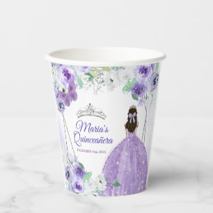 Gobelets En Papier Robe d'argent et de violet Quinceañera Couronne An