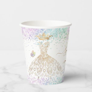 Gobelets En Papier Robe de Quinceanera or et blanc Papillons pastel P