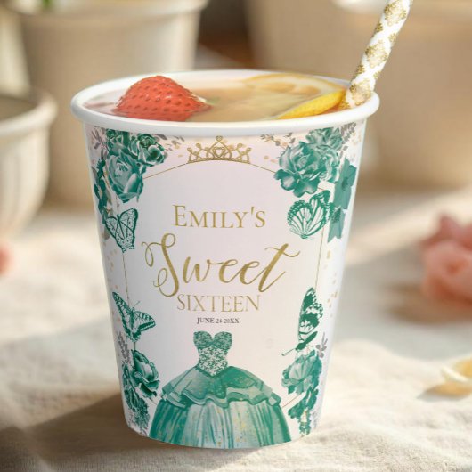 Gobelets En Papier Robe douce 16 Napkins Papillon émeraude verte