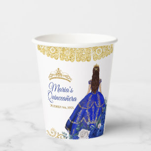 Gobelets En Papier Robe Royale Bleue Quinceañera Couronne Anniversair