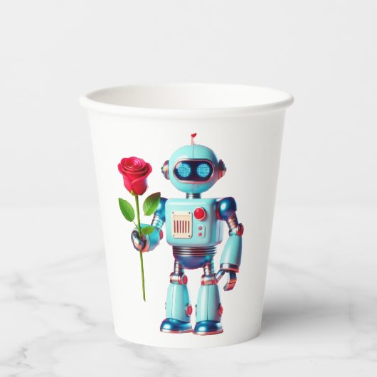 Gobelets En Papier Robot avec Rose (Recto)