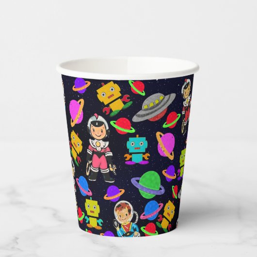 Gobelets En Papier Robots rétro-enfants et astronautes (Gauche)
