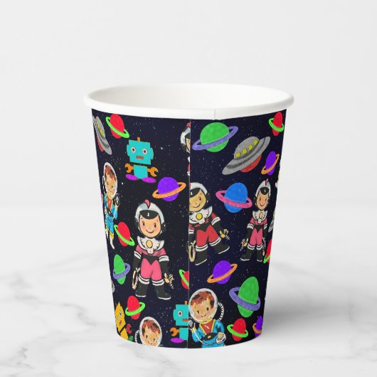Gobelets En Papier Robots rétro-enfants et astronautes (Droite)