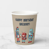 Gobelets En Papier Robots rétro mignons Sci-Fi Boys Anniversaire (Verso)